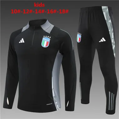 kids kit 24-25 Italy black with gray half zipper training tracksuit