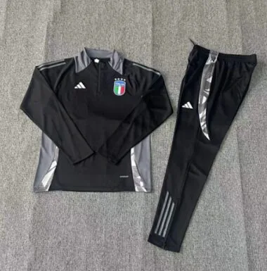 kids kit 24-25 Italy black with gray half zipper training tracksuit
