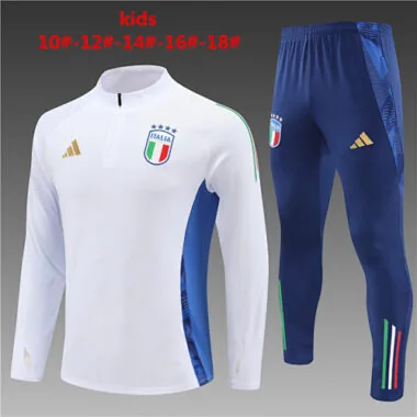 kids kit 24-25 Italy white with blue half zipper training tracksuit