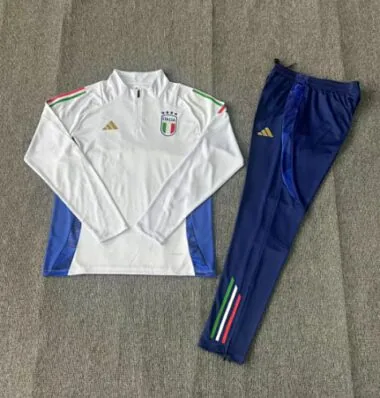 kids kit 24-25 Italy white with blue half zipper training tracksuit