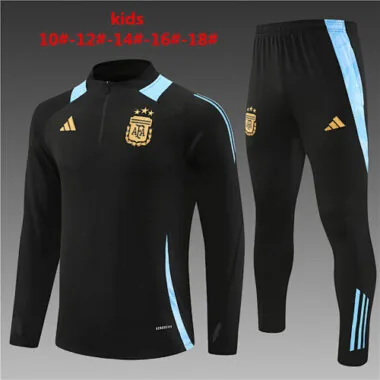 kids kit 24-25 Argentina black with blue half zipper training tracksuit
