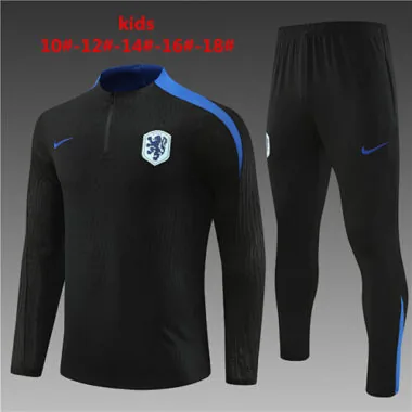 kids kit player version 24-25 Netherlands black with blue half zipper training tracksuit