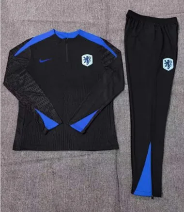 kids kit player version 24-25 Netherlands black with blue half zipper training tracksuit