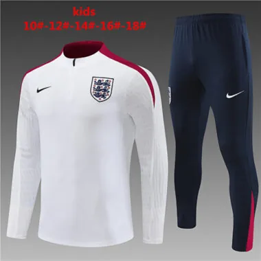kids kit player version 24-25 England white with red half zipper training tracksuit