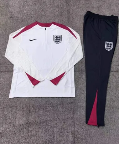 kids kit player version 24-25 England white with red half zipper training tracksuit