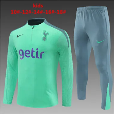kids kit player version 24-25 Tottenham light green with gray half zipper training tracksuit