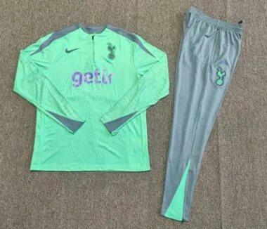 kids kit player version 24-25 Tottenham light green with gray half zipper training tracksuit