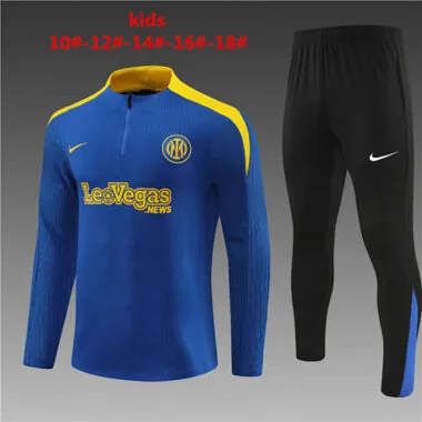 kids kit player version 24-25 Inter color blue with yellow half zipper training tracksuit