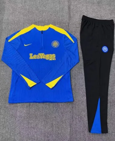 kids kit player version 24-25 Inter color blue with yellow half zipper training tracksuit