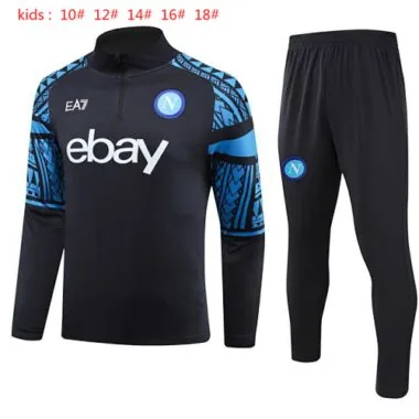 kids kit 23-24 Napoli black with blue half zipper sweater tracksuit