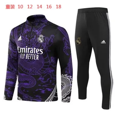kids kit 23-24 Real Madrid black with purple dragon half zipper training tracksuit