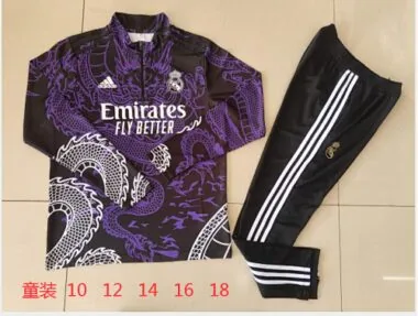 kids kit 23-24 Real Madrid black with purple dragon half zipper training tracksuit