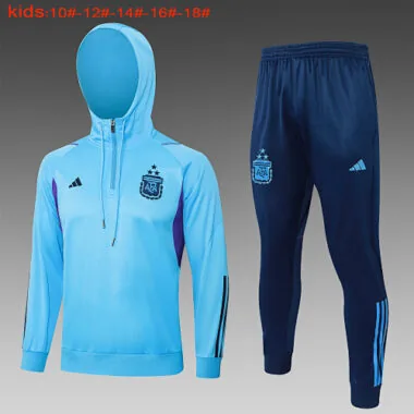 E780# kids kit 23-24 Argentina light blue with purple half zipper hoodie sweater tracksuit
