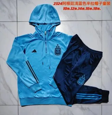 E780# kids kit 23-24 Argentina light blue with purple half zipper hoodie sweater tracksuit