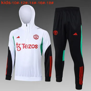 E776# kids kit 23-24 Manud white with black half zipper hoodie sweater tracksuit