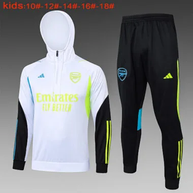 E775# kids kit 23-24 Arsenal white with black half zipper hoodie sweater tracksuit