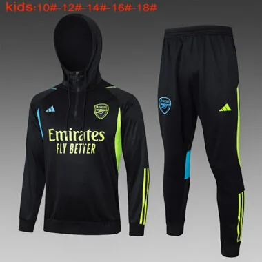 E774# kids kit 23-24 Arsenal black half zipper hoodie sweater tracksuit