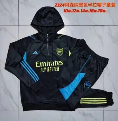 E774# kids kit 23-24 Arsenal black half zipper hoodie sweater tracksuit