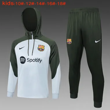 E773# kids kit 23-24 Bar light gray with green half zipper hoodie sweater tracksuit