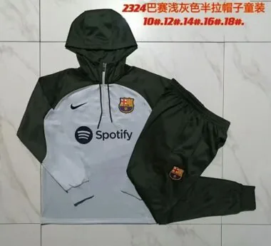 E773# kids kit 23-24 Bar light gray with green half zipper hoodie sweater tracksuit