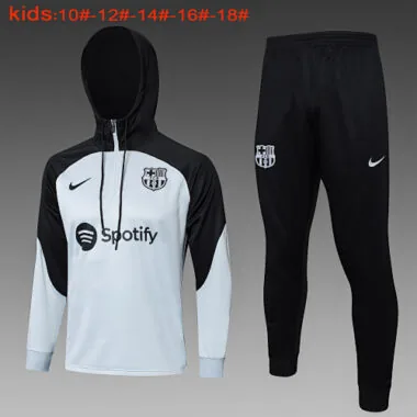 E772# kids kit 23-24 Bar light gray with black half zipper hoodie sweater tracksuit