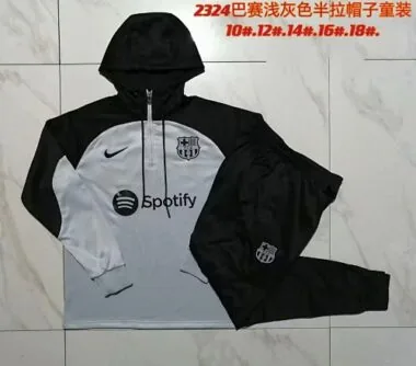 E772# kids kit 23-24 Bar light gray with black half zipper hoodie sweater tracksuit