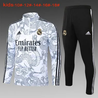 E768# kids kit 23-24 Real Madrid white with dragon half zipper sweater tracksuit