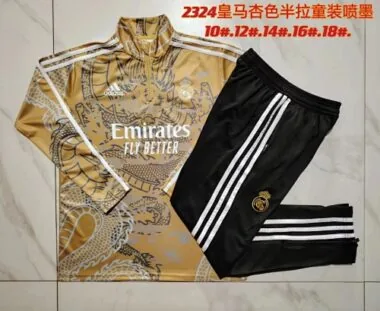 E764# kids kit 23-24 Real Madrid beige half zipper sweater tracksuit