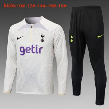 E760# kids kit 23-24 Tottenham beige half zipper sweater tracksuit