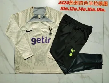 E760# kids kit 23-24 Tottenham beige half zipper sweater tracksuit