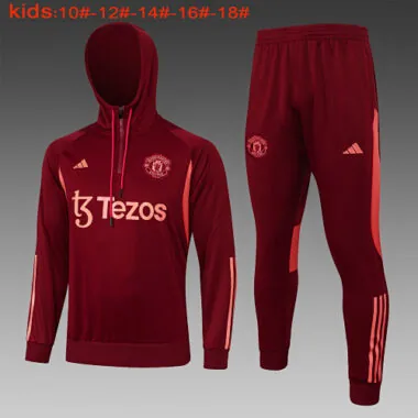 E759# kids kit 23-24 Manud dark red half zipper hoodie sweater tracksuit
