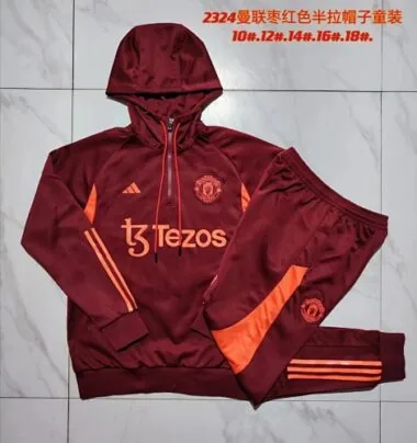 E759# kids kit 23-24 Manud dark red half zipper hoodie sweater tracksuit