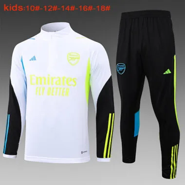 E756# kids kit 23-24 Arsenal white with black half zipper sweater tracksuit