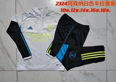 E756# kids kit 23-24 Arsenal white with black half zipper sweater tracksuit