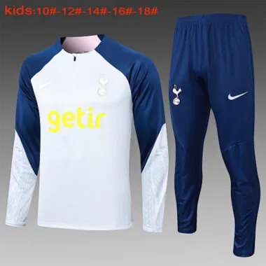 E755# kids kit 23-24 Tottenham light gray with navy blue half zipper sweater tracksuit
