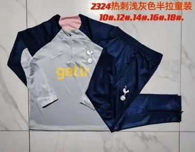 E755# kids kit 23-24 Tottenham light gray with navy blue half zipper sweater tracksuit