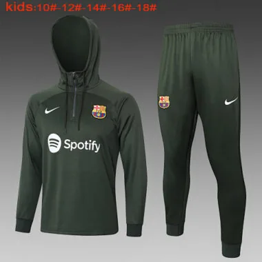 E765# kids kit 23-24 Bar dark green half zipper hoodie sweater tracksuit