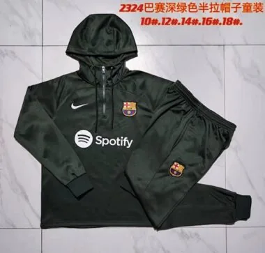 E765# kids kit 23-24 Bar dark green half zipper hoodie sweater tracksuit