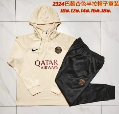 E763# kids kit 23-24 Bar beige half zipper hoodie sweater tracksuit