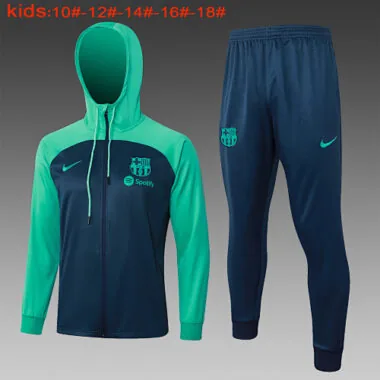 E759# kids kit 23-24 Bar navy blue with green half zipper hoodie sweater tracksuit