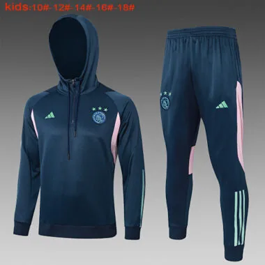 E752# kids kit 23-24 Ajax navy blue half zipper hoodie sweater tracksuit