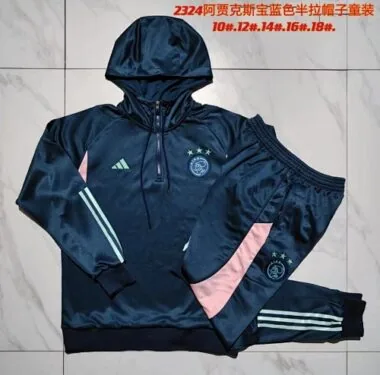 E752# kids kit 23-24 Ajax navy blue half zipper hoodie sweater tracksuit