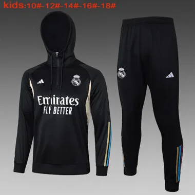 E748# kids kit 23-24 Real Madrid black half zipper hoodie sweater tracksuit