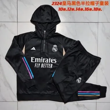 E748# kids kit 23-24 Real Madrid black half zipper hoodie sweater tracksuit