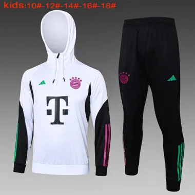 E746# kids kit 23-24 Bayern white with black half zipper hoodie sweater tracksuit