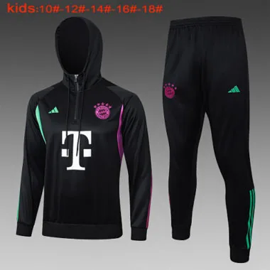 E745# kids kit 23-24 Bayern black hoodie half zipper sweater tracksuit