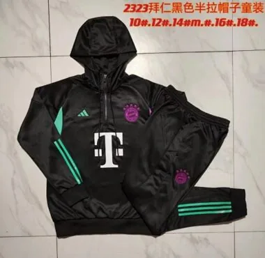 E745# kids kit 23-24 Bayern black hoodie half zipper sweater tracksuit