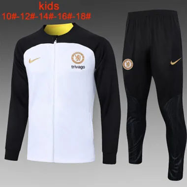 E740# kids kit 23-24 Chelsea white with black full zipper jacket tracksuit