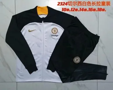 E740# kids kit 23-24 Chelsea white with black full zipper jacket tracksuit