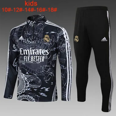 E734# kids kit 23-24 Real Madrid black half zipper training tracksuit